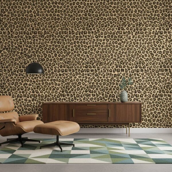 Wild Rosettes Wallpaper wallpaper in a Mid-Century Modern room