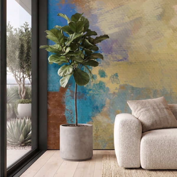 A zoomed-in of Coastal Harmony Mural showcasing textured abstract paint effects in soft coastal-inspired hues.