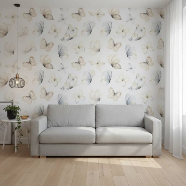Butterfly Cremé - This enchanting watercolor butterfly wallpaper brings delicate, nature-inspired elegance to any space with