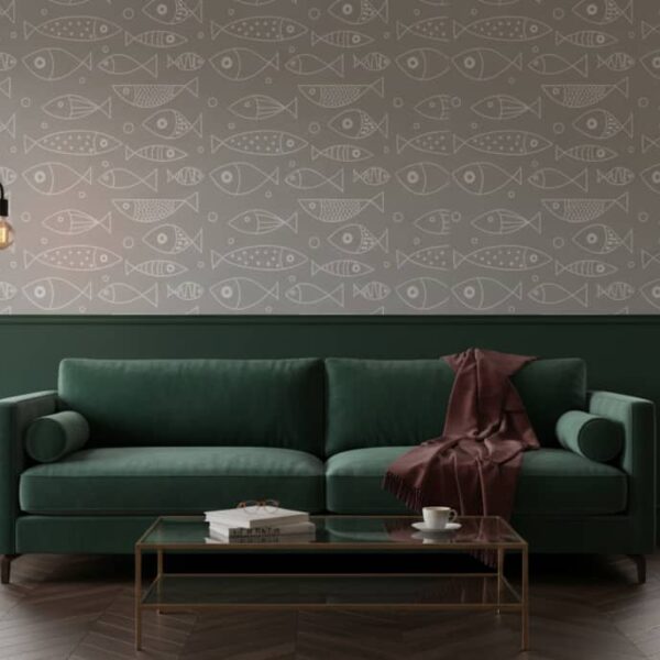 Fishing Sere - Escape to a serene coastal retreat with this charming fish-themed wallpaper featuring delicate line-drawn sea