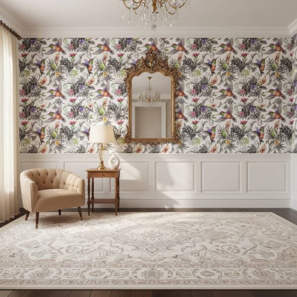 High-Chroma Flights - This vibrant wallpaper brings nature's brilliance indoors with meticulously detailed hummingbirds in