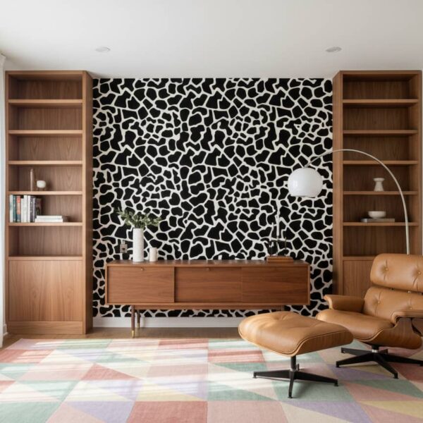 Lineback Moo - This striking Lineback Moo wallpaper features a bold cow hide pattern with organic black shapes separated by
