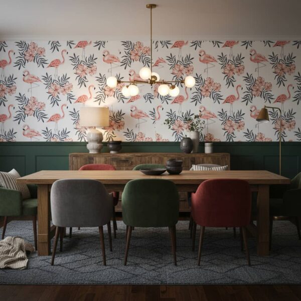 Serene Legs - This charming wallpaper features graceful flamingos nestled among delicate watercolor flowers and leafy