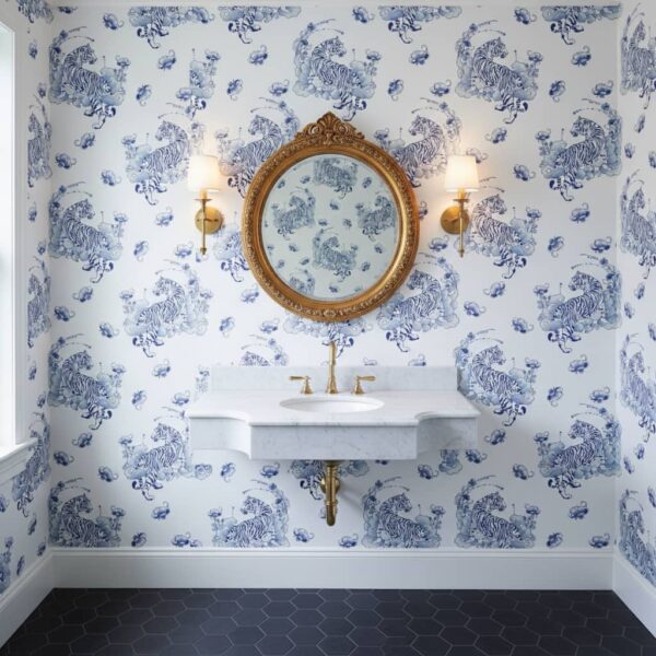 Tiger Winds - Tiger Winds Wallpaper transports you to a serene coastal paradise with its whimsical blue-and-white design