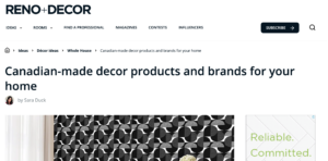 Wallpaper Online featured in Reno + Decor for Canadian made decor products