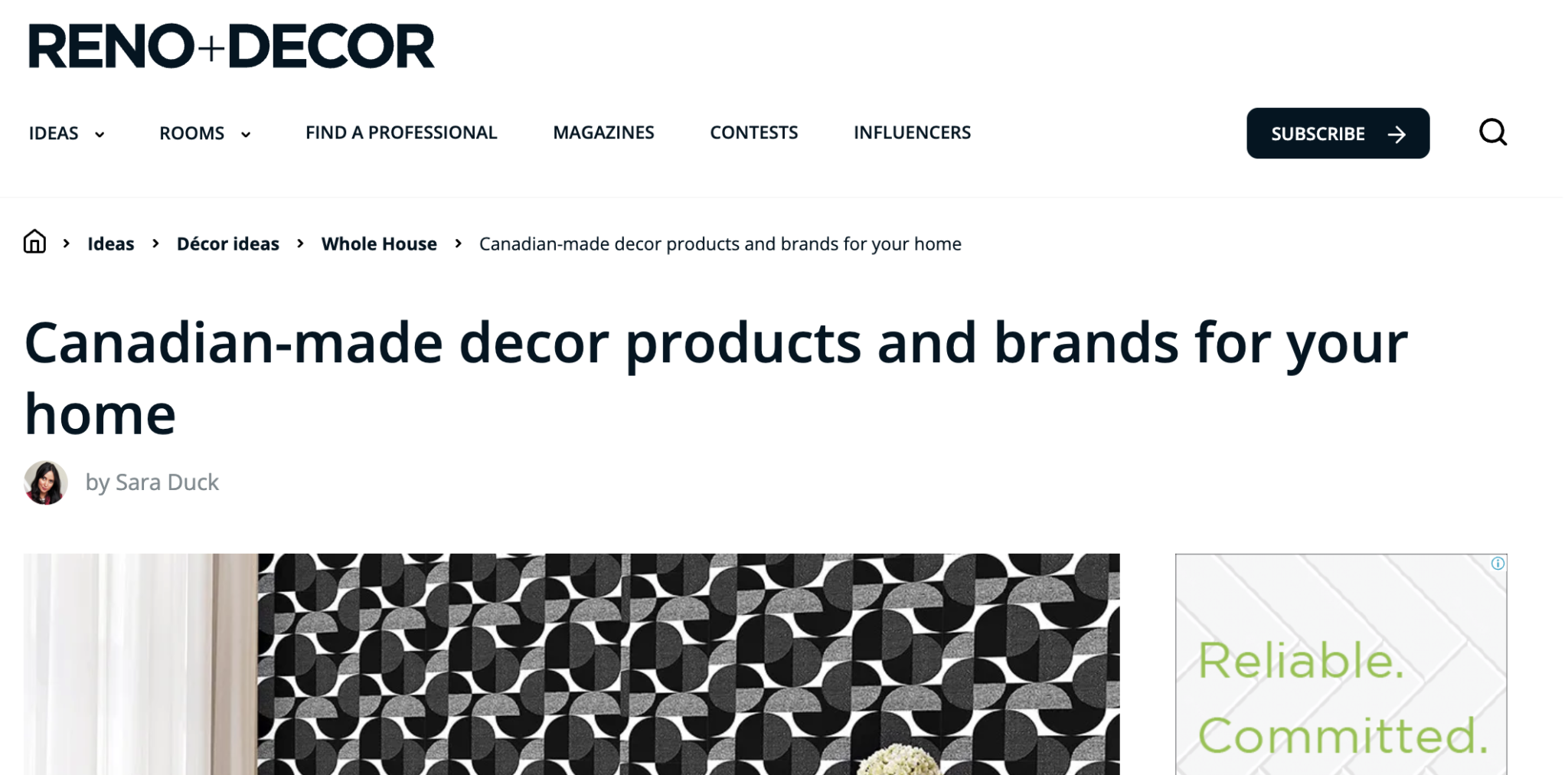 Feature Article: Reno + Decor | Peel & Stick Wallpaper Online | Proudly Made in Canada Reno + Decor article featuring Wallpaper Online Canada