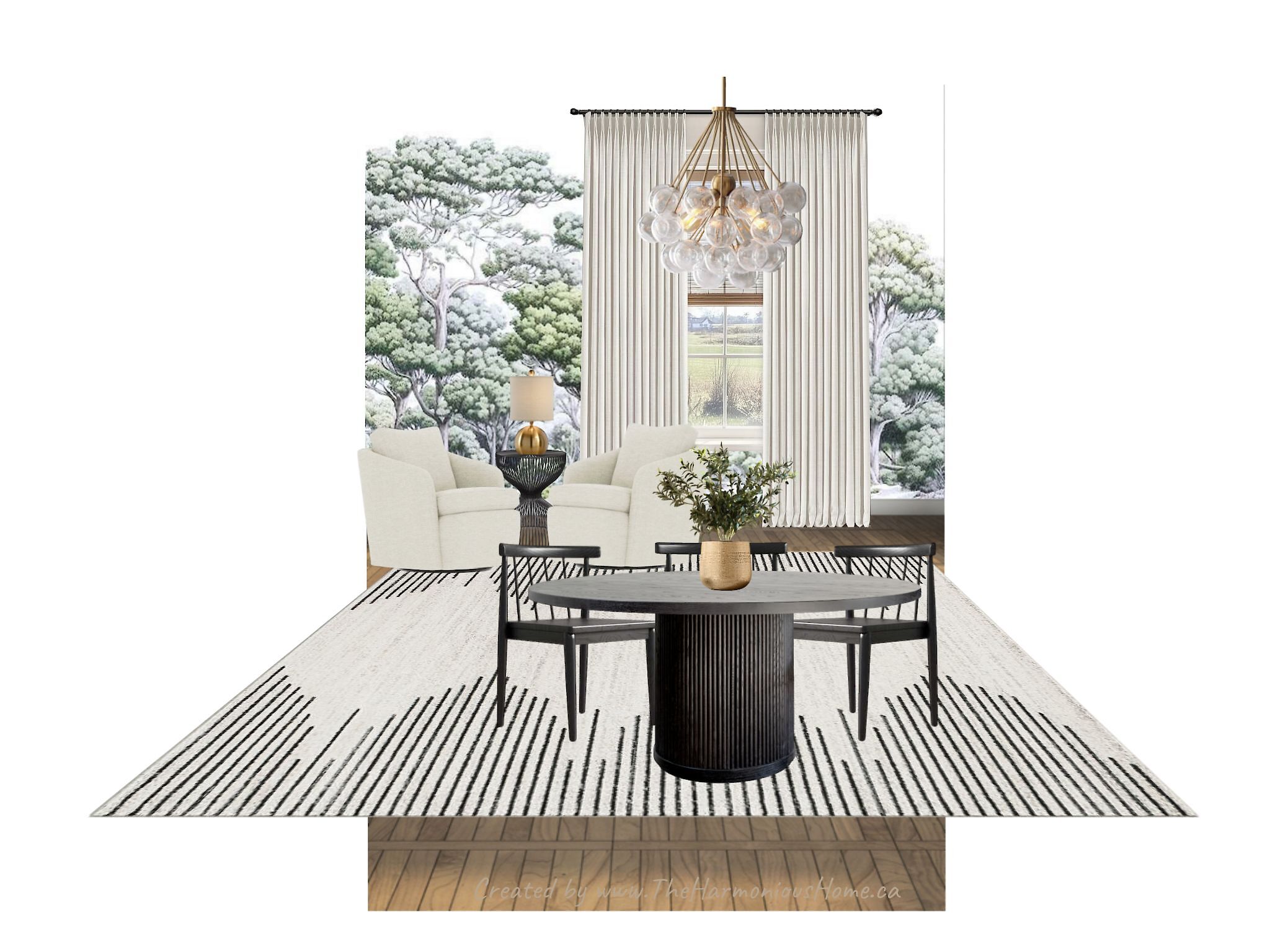 Product Feature: The Harmonious Home | Peel & Stick Wallpaper Online | Proudly Made in Canada The Harmonious Home article featuring the Wallpaper Online Canada Bright Tokai Forest Mural