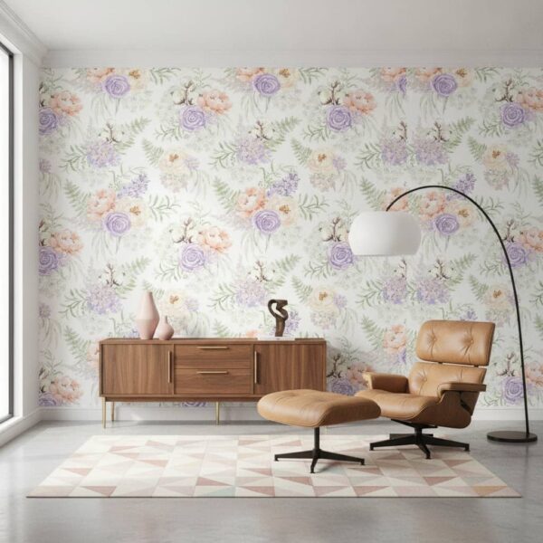 Amelia Wallpaper wallpaper in a Mid-Century Modern room