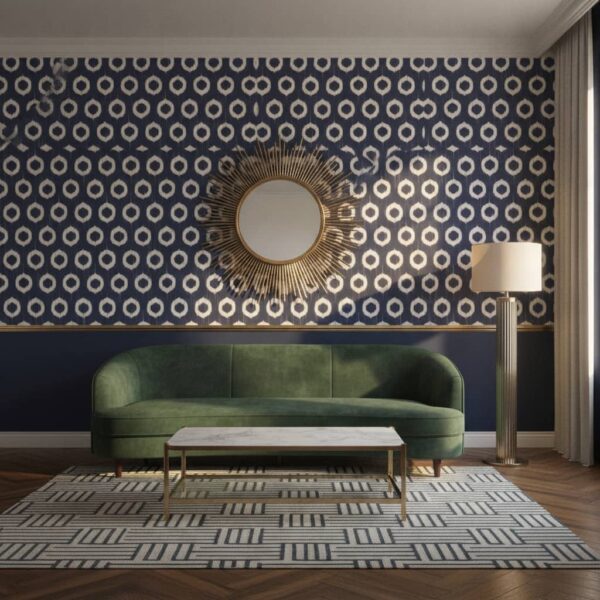 Ana-static Navy Wallpaper wallpaper in a Art Deco room