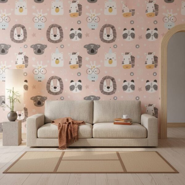 Animals United Wallpaper wallpaper in a Japandi room