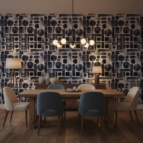 Arandas Indigo Wallpaper wallpaper in a Statement Dining Room room