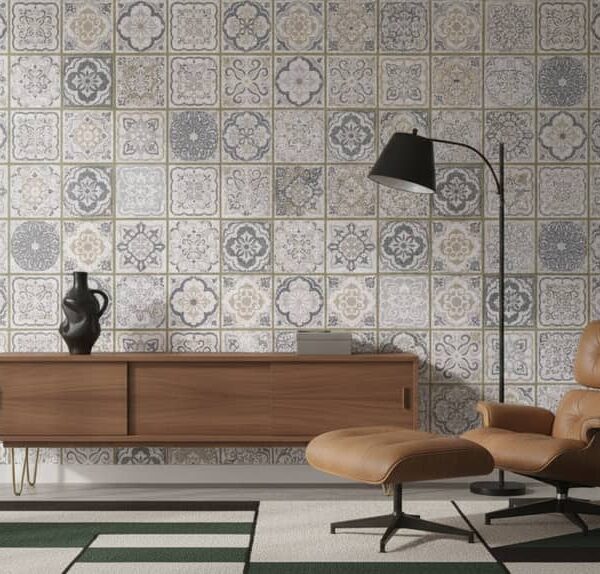 Areia Tile Wallpaper wallpaper in a Mid-Century Modern room