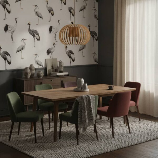 Aves Crane Wallpaper wallpaper in a Statement Dining Room room