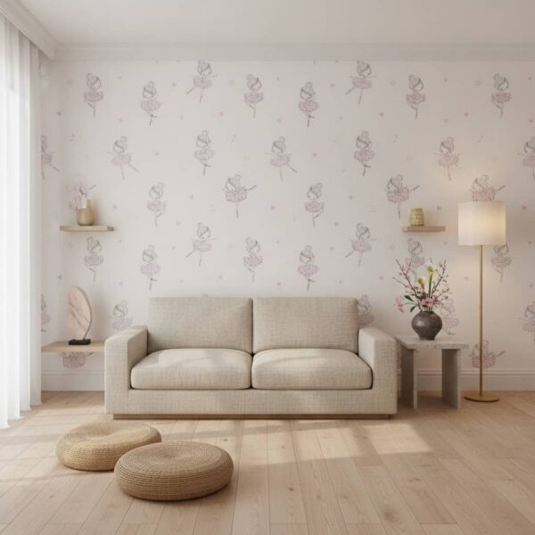 Balinda Ballerina Wallpaper wallpaper in a Japandi room