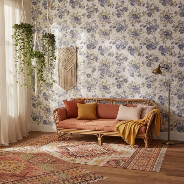 Bellflowers Wallpaper wallpaper in a Bohemian room