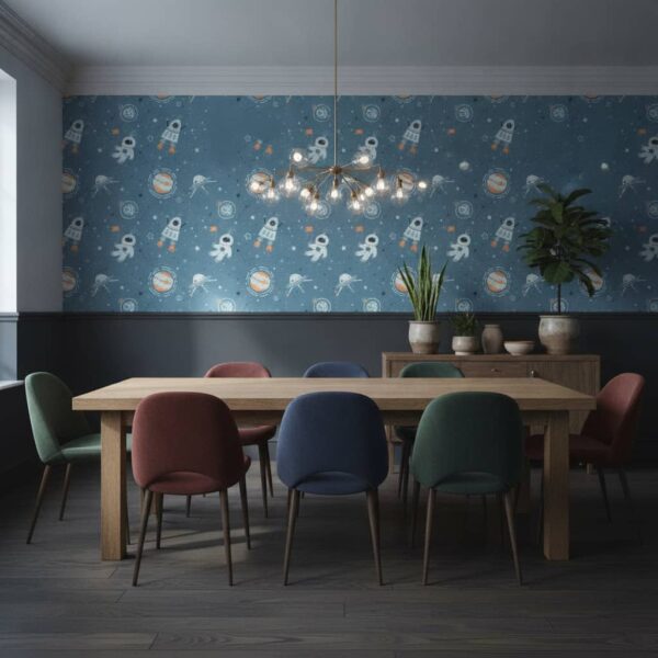 Blue Space Zone Wallpaper wallpaper in a Statement Dining Room room