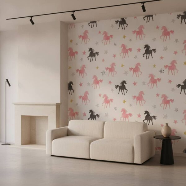 Blush Broncos Unicorn Wallpaper wallpaper in a Modern Minimalist room