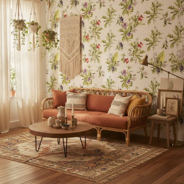Boscage Wallpaper wallpaper in a Bohemian room