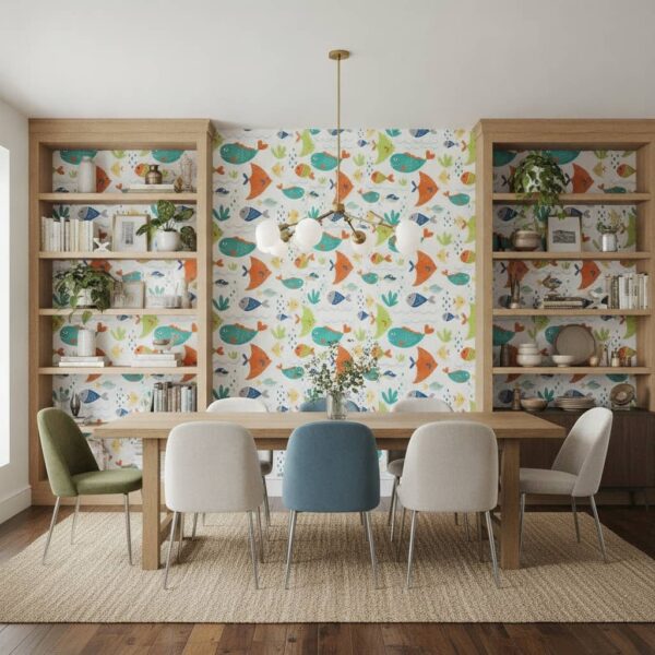 Clever Fish Wallpaper wallpaper in a Statement Dining Room room