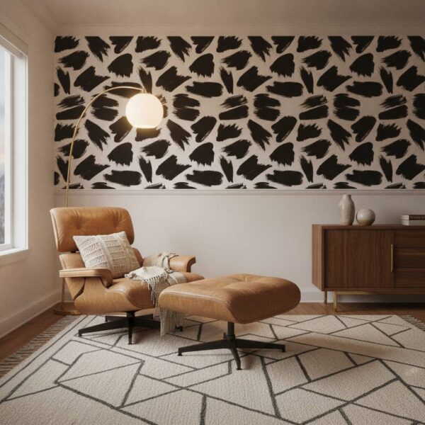Dapper Darling Wallpaper wallpaper in a Mid-Century Modern room
