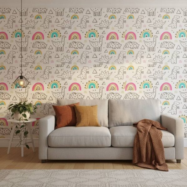 Dino Shapes Wallpaper wallpaper in a Scandinavian room