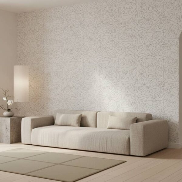 Doodle Wallpaper wallpaper in a Japandi room
