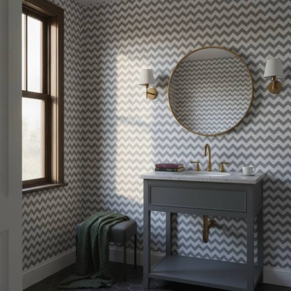 Ensenada Chevron Wallpaper wallpaper in a Powder Room room