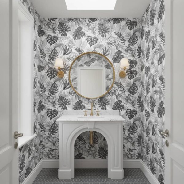 Exposed Jungle Wallpaper wallpaper in a Powder Room room
