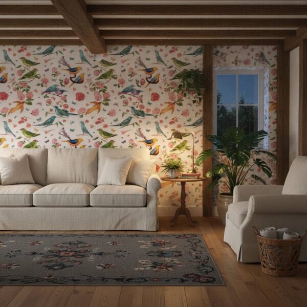 Flapping White Wallpaper wallpaper in a Cottage Country room