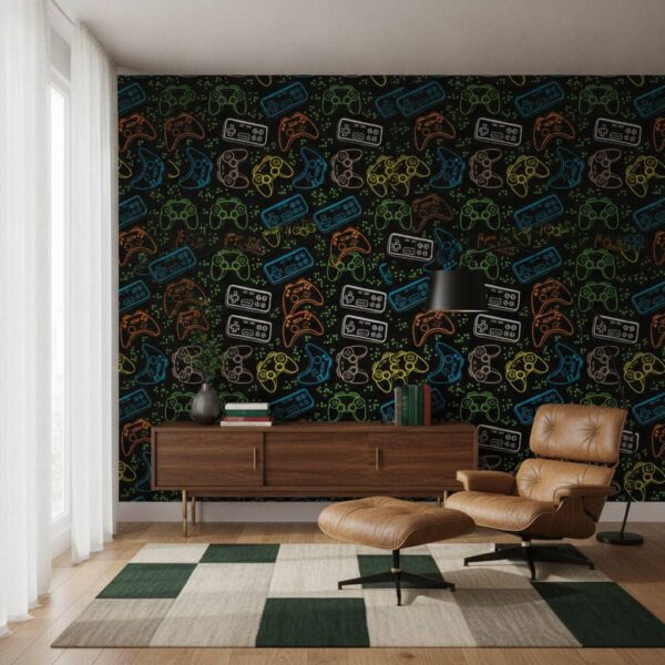 Gamer Boy Wallpaper wallpaper in a Mid-Century Modern room