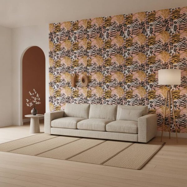 Gato Rosa Wallpaper wallpaper in a Japandi room