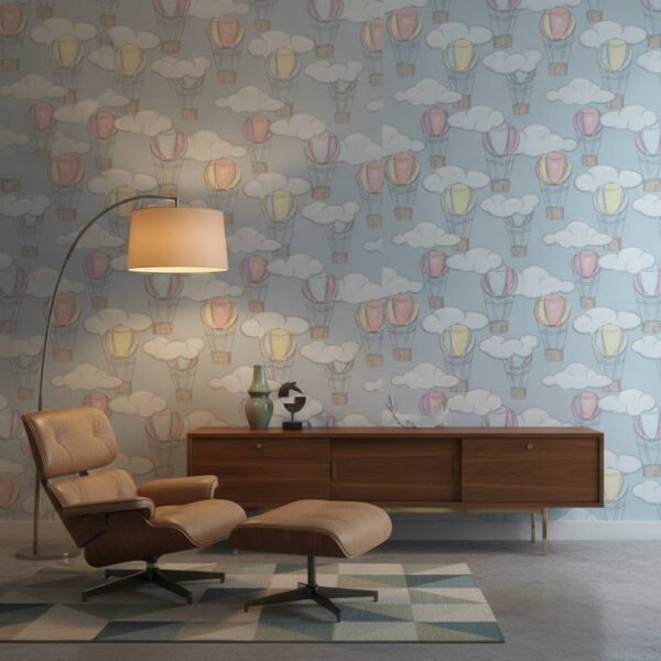 Hot Air Pastel Wallpaper wallpaper in a Mid-Century Modern room