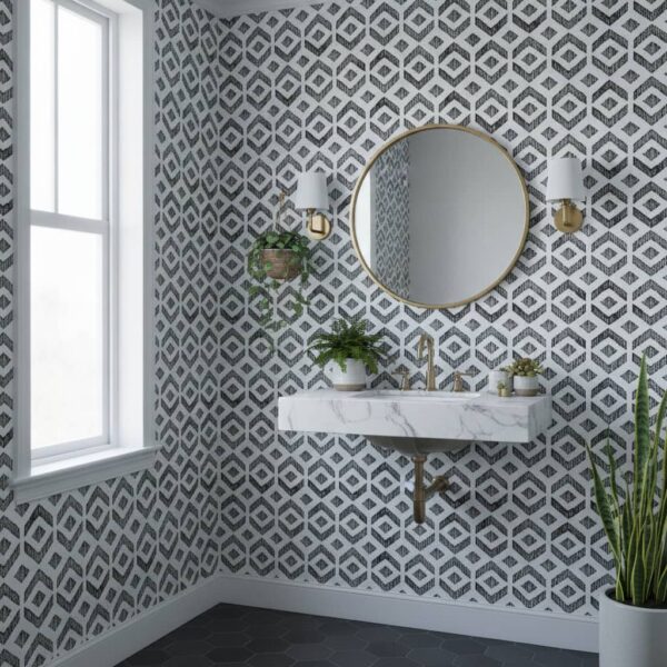 Ikat Wallpaper wallpaper in a Powder Room room