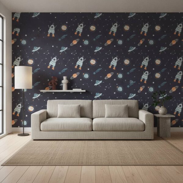 Intergalantis Wallpaper wallpaper in a Japandi room