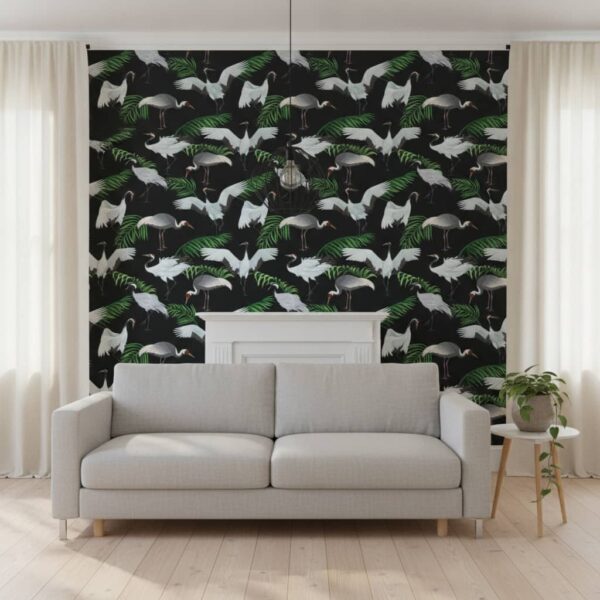 Kushiro Hollow - This striking wallpaper features elegant cranes and herons in white and grey tones, gracefully positioned