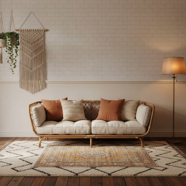 Lavanda White Wallpaper wallpaper in a Bohemian room