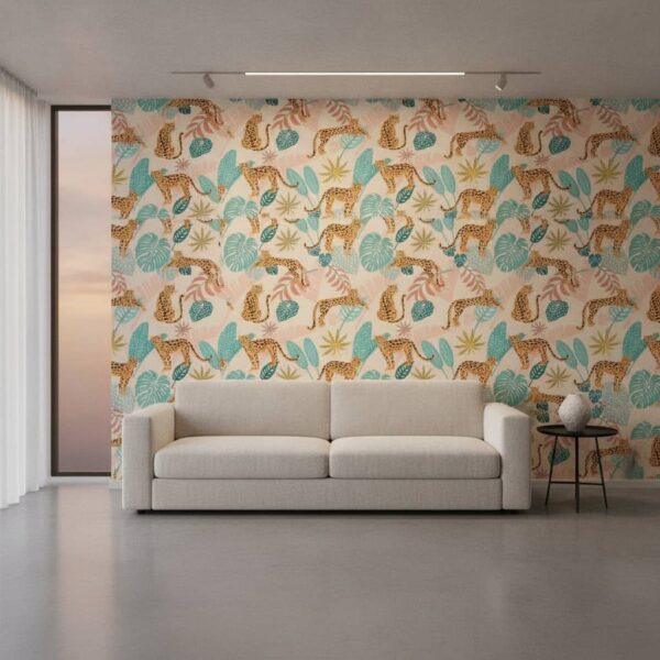 Lounging Leopards Wallpaper wallpaper in a Modern Minimalist room