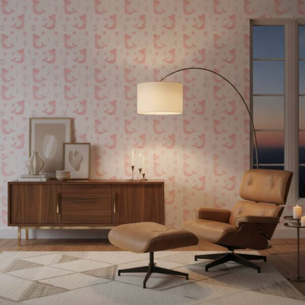 Magenta Maidens Wallpaper wallpaper in a Mid-Century Modern room