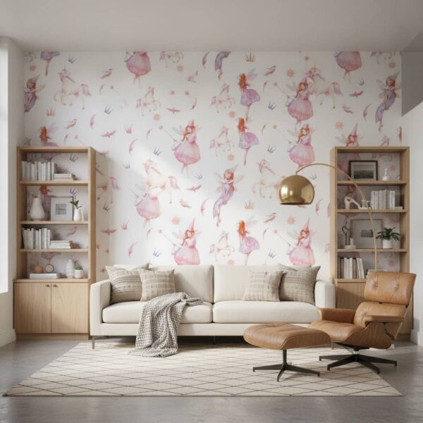 Magical Sprites Wallpaper wallpaper in a Mid-Century Modern room