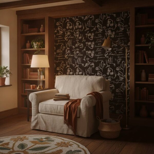Maisons Text Wallpaper wallpaper in a Cottage Country room