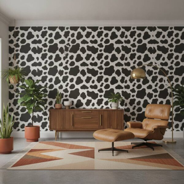 Moo Wallpaper wallpaper in a Mid-Century Modern room