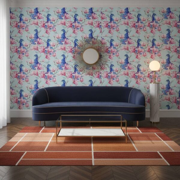 Peahen Dawn Designer Wallpaper wallpaper in a Art Deco room