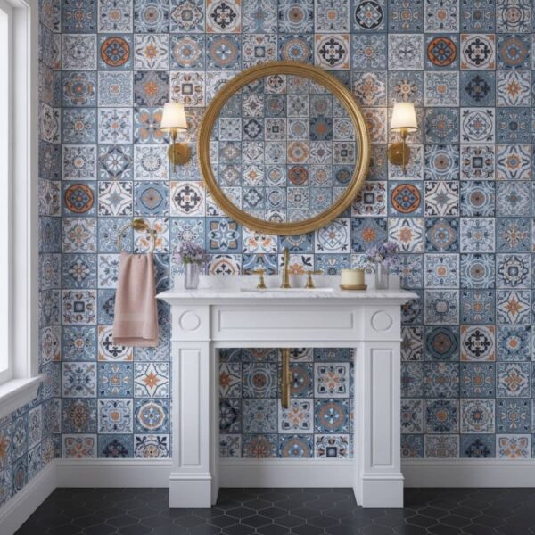 Pomar Tile Wallpaper wallpaper in a Powder Room room