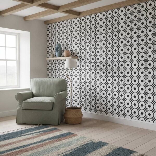Preto Tile Wallpaper wallpaper in a Cottage Country room