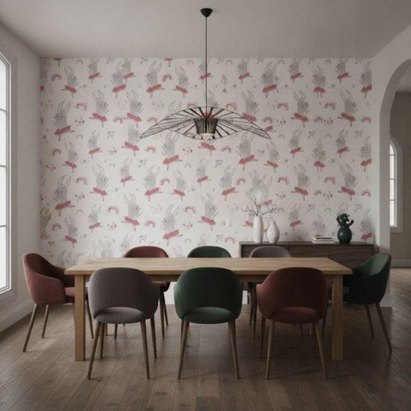 Rebecca Rabbit Wallpaper wallpaper in a Statement Dining Room room