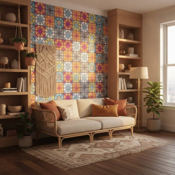 Såo Tile Wallpaper wallpaper in a Bohemian room