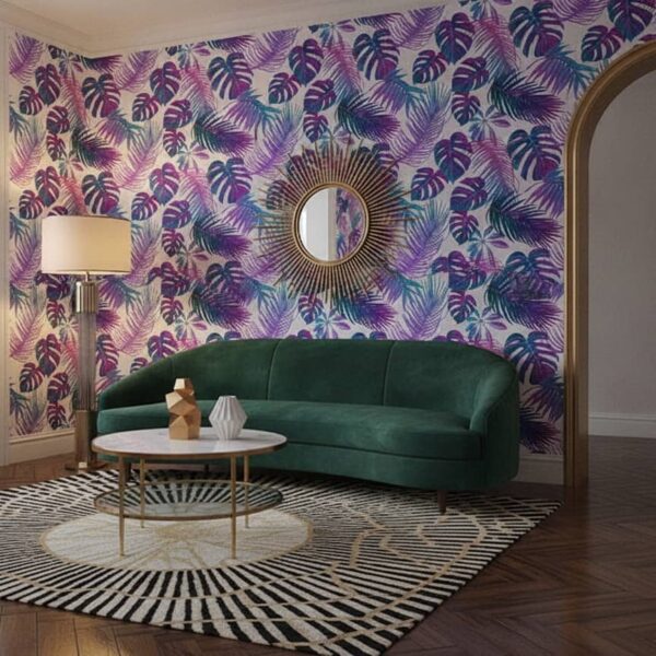 Synthwave Jungle Light Wallpaper wallpaper in a Art Deco room