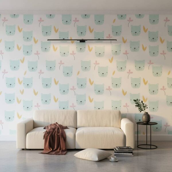 Turquoise Teddy Tea Wallpaper wallpaper in a Modern Minimalist room