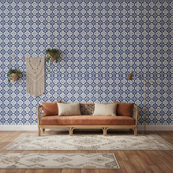 Vega Tile Wallpaper wallpaper in a Bohemian room