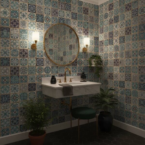 Vera Wallpaper wallpaper in a Powder Room room